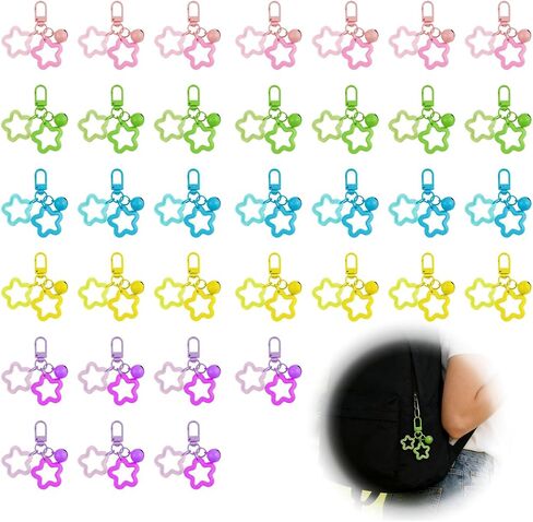 Star Keychain Bulk Acrylic Keychains Clasp with Bell Pendant Candy Colors Glossy Finish Star Keyring (35 Pcs) in Saudi Arabia
