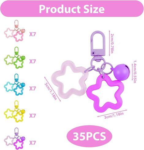 Star Keychain Bulk Acrylic Keychains Clasp with Bell Pendant Candy Colors Glossy Finish Star Keyring (35 Pcs) in Saudi Arabia