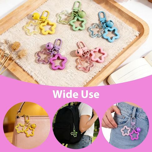 Star Keychain Bulk Acrylic Keychains Clasp with Bell Pendant Candy Colors Glossy Finish Star Keyring (35 Pcs) in Saudi Arabia