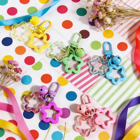Star Keychain Bulk Acrylic Keychains Clasp with Bell Pendant Candy Colors Glossy Finish Star Keyring (35 Pcs) in Saudi Arabia