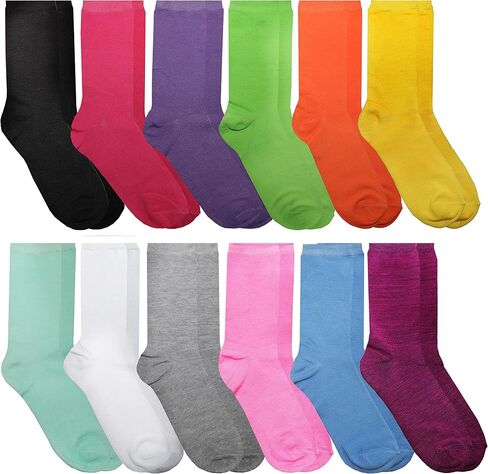Yacht & Smith 12 Pairs of Womens Casual Crew Socks, Cotton Colorful Fun Patterns, Women Solid Dress Sock in Kuwait