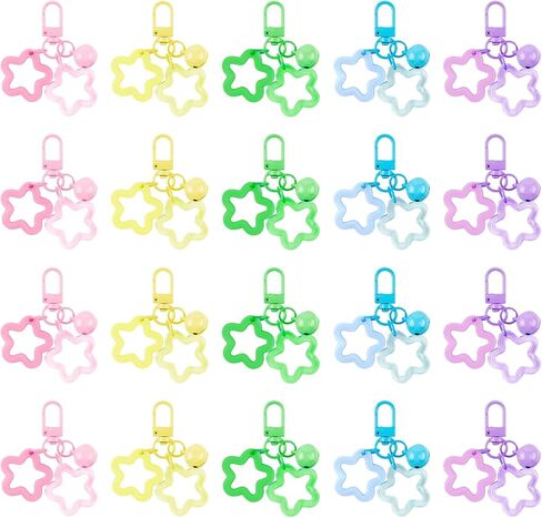 Star Keychain Bulk Acrylic Keychains Clasp with Bell Pendant Candy Colors Glossy Finish Star Keyring (35 Pcs) in Saudi Arabia