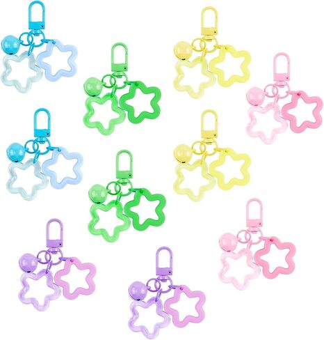 Star Keychain Bulk Acrylic Keychains Clasp with Bell Pendant Candy Colors Glossy Finish Star Keyring (35 Pcs) in Saudi Arabia