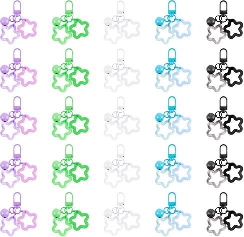 Star Keychain Bulk Acrylic Keychains Clasp with Bell Pendant Candy Colors Glossy Finish Star Keyring (35 Pcs) in Saudi Arabia