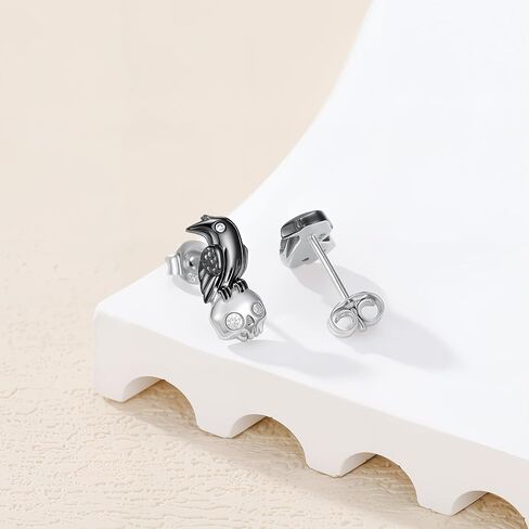 Diamond Skull and Raven Stud Earrings for Women 925 Sterling Silver Crow Earrings Lab Grown Diamond Gothic Jewelry Gifts 0.06 CTTW D Color VVS Clarity in Kuwait