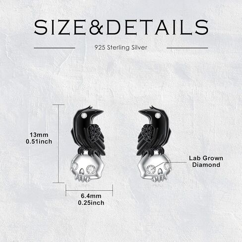 Diamond Skull and Raven Stud Earrings for Women 925 Sterling Silver Crow Earrings Lab Grown Diamond Gothic Jewelry Gifts 0.06 CTTW D Color VVS Clarity in Kuwait
