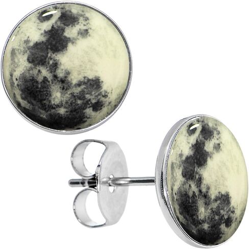 Body Candy Stainless Steel Moon Glow in the Dark Stud Earrings Hypoallergenic in Kuwait
