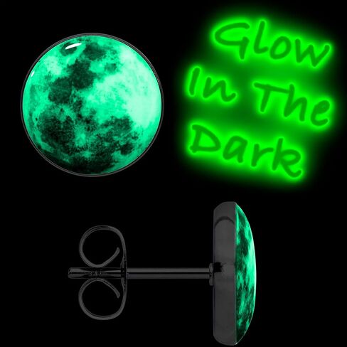 Body Candy Stainless Steel Moon Glow in the Dark Stud Earrings Hypoallergenic in Kuwait