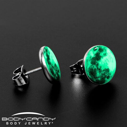 Body Candy Stainless Steel Moon Glow in the Dark Stud Earrings Hypoallergenic in Kuwait