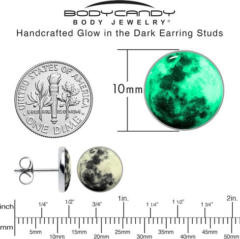 Body Candy Stainless Steel Moon Glow in the Dark Stud Earrings Hypoallergenic in Kuwait