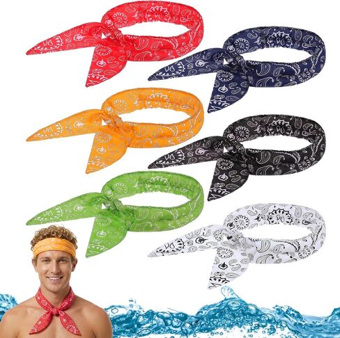 Thinp 6 Pcs Cooling Neck Wraps, Cooling Bandana Cashew Flower Cooler Ice Wrap Ice Bandana for Hot Weather Coolings Scarf for Women Men Summer Running Riding Outdoor Sport (Multicolor) in Kuwait