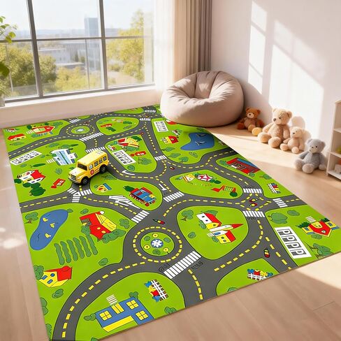 Non-Slip Kids Town Play Rug, Kids Road Playmat Rug for Toy Cars, Large Washable Car Track Mat for Bedroom Playroom Nursery in Saudi Arabia