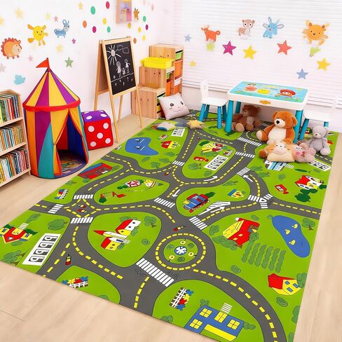 Non-Slip Kids Town Play Rug, Kids Road Playmat Rug for Toy Cars, Large Washable Car Track Mat for Bedroom Playroom Nursery in Saudi Arabia