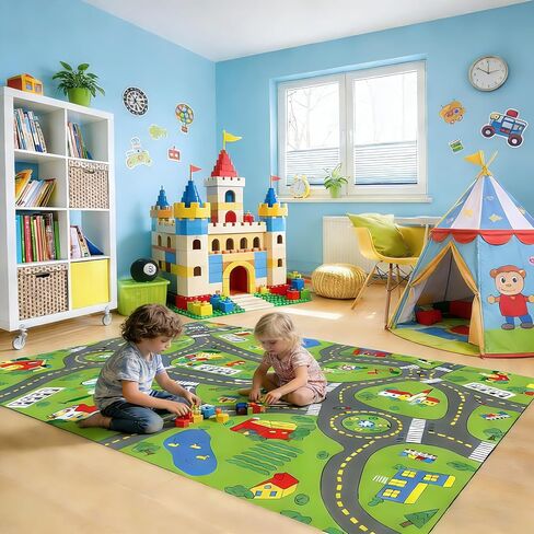 Non-Slip Kids Town Play Rug, Kids Road Playmat Rug for Toy Cars, Large Washable Car Track Mat for Bedroom Playroom Nursery in Saudi Arabia