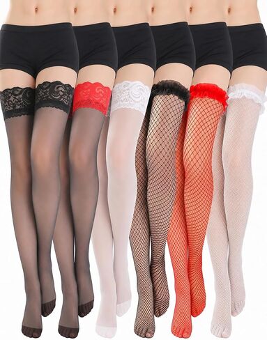 4/6 Pairs Fishnet Thigh High Stockings for Women Sexy Lace Sheer Pantyhose Over Knee Silky Fishnet Stockings in Saudi Arabia