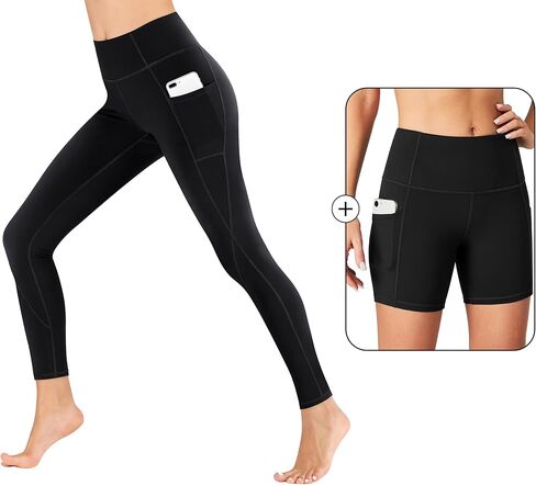Heathyoga Yoga Pants Leggings (Black, Small) + Biker Shorts Women (Black, Small) in Kuwait