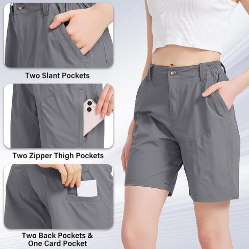 Womens Hiking Cargo Shorts Quick Dry Camping Travel Golf Zipper Pockets Safari Shorts in Saudi Arabia