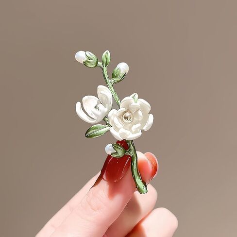 White Magnolia Flower Brooch for Women Vintage Floral Lapel Pin Wedding Bridal Party Jewelry in Saudi Arabia
