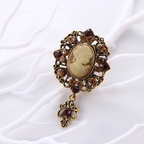 Cameo Brooch Crystal Victorian Stone Vintage Antique Jewellery Gift Women Pendant in Kuwait