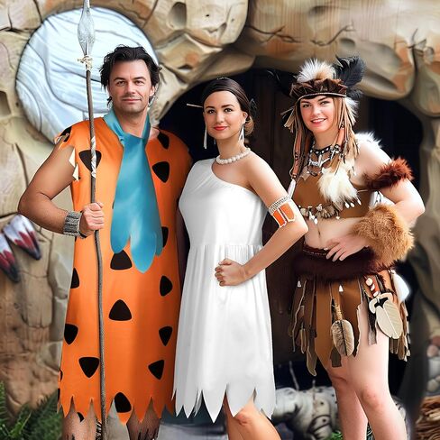 MCJC Women's Caveman Costumes Hawaiian Adult Fun Women's White Dress Couple Cartoon Characters Masquerade Costume in Saudi Arabia