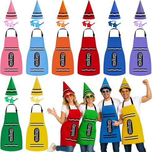 24Pcs Crayon Costume Set for Groups - 8 Colors Crayon Aprons, Hats & Star Glasses - Fun Outfits for Teachers, School Spirit Week and Family Halloween in Saudi Arabia