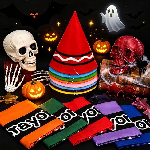24Pcs Crayon Costume Set for Groups - 8 Colors Crayon Aprons, Hats & Star Glasses - Fun Outfits for Teachers, School Spirit Week and Family Halloween in Saudi Arabia