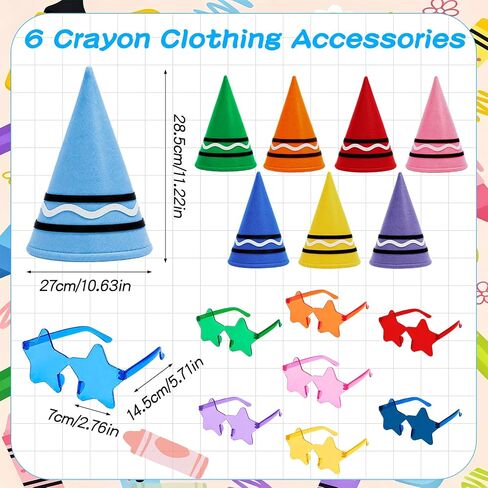 24Pcs Crayon Costume Set for Groups - 8 Colors Crayon Aprons, Hats & Star Glasses - Fun Outfits for Teachers, School Spirit Week and Family Halloween in Saudi Arabia