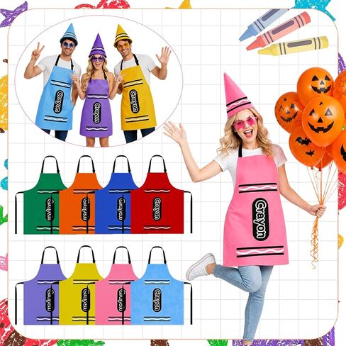 24Pcs Crayon Costume Set for Groups - 8 Colors Crayon Aprons, Hats & Star Glasses - Fun Outfits for Teachers, School Spirit Week and Family Halloween in Saudi Arabia