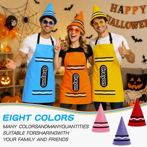 24Pcs Crayon Costume Set for Groups - 8 Colors Crayon Aprons, Hats & Star Glasses - Fun Outfits for Teachers, School Spirit Week and Family Halloween in Saudi Arabia