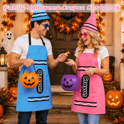 24Pcs Crayon Costume Set for Groups - 8 Colors Crayon Aprons, Hats & Star Glasses - Fun Outfits for Teachers, School Spirit Week and Family Halloween in Saudi Arabia