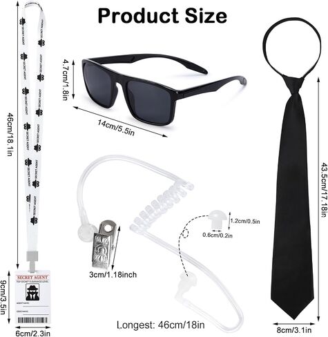5PCS Secret Agent Costume Accessories, Detective Badge Costume Secret Agent Accessories Includes Sunglasses Zip Tie Secret Agent Lanyards Pass Card Agent Earpiece and Earbud for Cosplay Accessories in Saudi Arabia