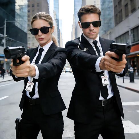 5PCS Secret Agent Costume Accessories, Detective Badge Costume Secret Agent Accessories Includes Sunglasses Zip Tie Secret Agent Lanyards Pass Card Agent Earpiece and Earbud for Cosplay Accessories in Saudi Arabia
