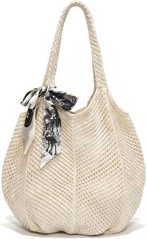 Crochet Tote Bag for Women, French Style Hollow Out Mesh Beach Bag, Summer Vacation Essentials in Kuwait