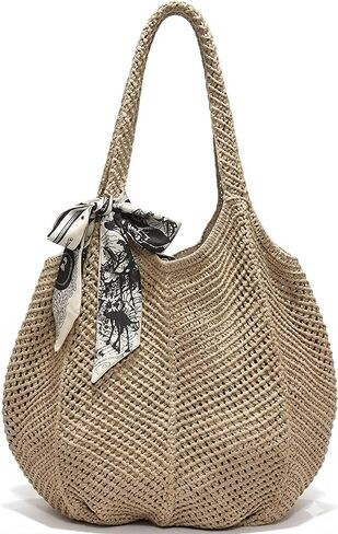 Crochet Tote Bag for Women, French Style Hollow Out Mesh Beach Bag, Summer Vacation Essentials in Kuwait