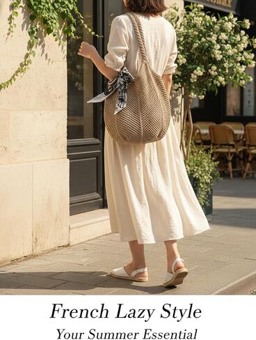 Crochet Tote Bag for Women, French Style Hollow Out Mesh Beach Bag, Summer Vacation Essentials in Kuwait