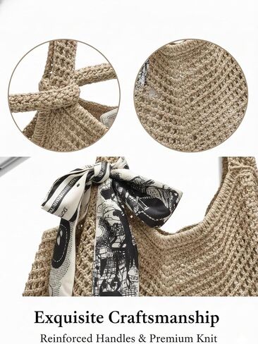 Crochet Tote Bag for Women, French Style Hollow Out Mesh Beach Bag, Summer Vacation Essentials in Kuwait
