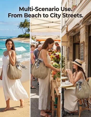 Crochet Tote Bag for Women, French Style Hollow Out Mesh Beach Bag, Summer Vacation Essentials in Kuwait