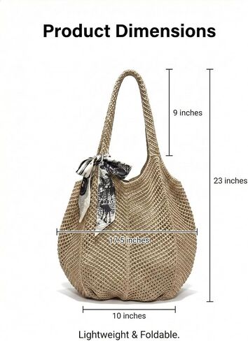 Crochet Tote Bag for Women, French Style Hollow Out Mesh Beach Bag, Summer Vacation Essentials in Kuwait