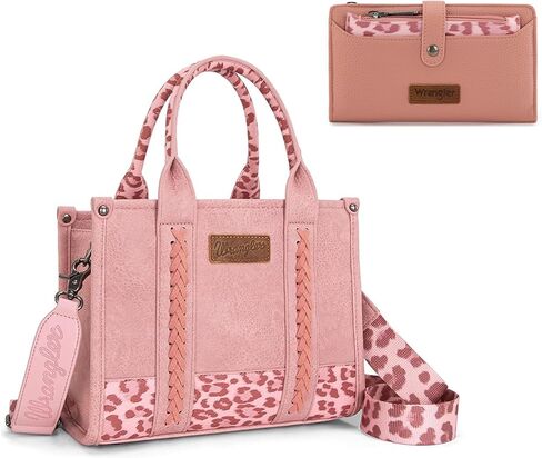 Montana West X Wrangler Pink Leopard Print Tote Handbag and Wallet Set for Women in Kuwait