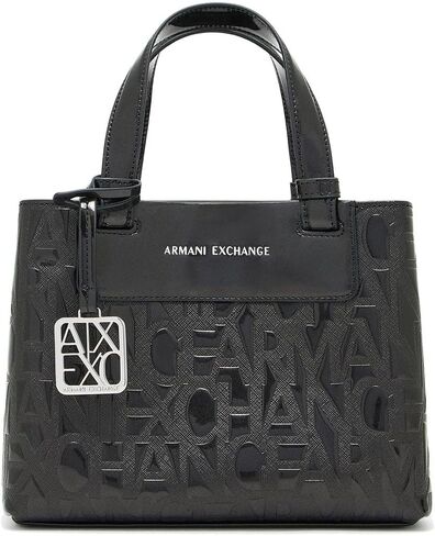 حقيبة يد صغيرة Liz للنساء من Armani Exchange، سوداء لامعة حاصلة على براءة اختراع، مقاس واحد in Kuwait