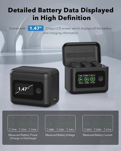 Battery Charger for DJI Osmo 360/Action 5 Pro/4/3 Accessories, Fast Charging Case LCD Display, Intelligent Two Way Charger Hub for DJI Osmo Action 5 Pro Batteries, Shows Battery SOC in Kuwait