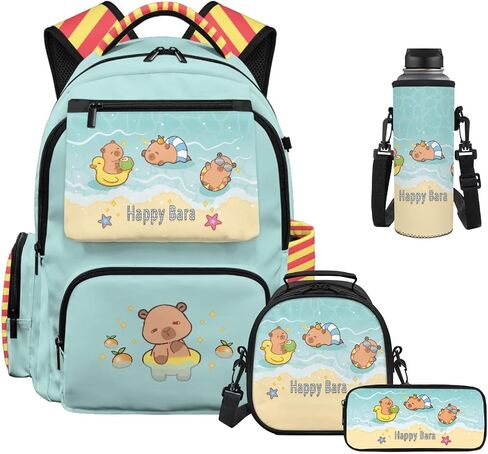 حقيبة ظهر مدرسية من WELLFLYHOM Axolotl Cherry Blossom مقاس 17 بوصة للأطفال من سن 8 إلى 12 حقيبة كتب للصغار مع صندوق غداء وحقيبة زجاجة مياه وحقيبة العودة إلى اللوازم المدرسية in Kuwait