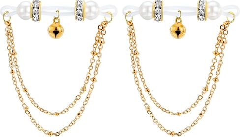Lust Locks Nipple Jewelry - 2 Pcs Fake Nipple Rings Non Piercing with Chain Adjustable Silicone Nipples Clamps Jewelry for Women in Kuwait