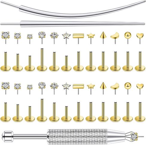 20/18/16g Gold Flat Back Threadless Earrings Nose Rings Lip Studs Surgical Steel Piercing Jewelry for Women Men in Saudi Arabia
