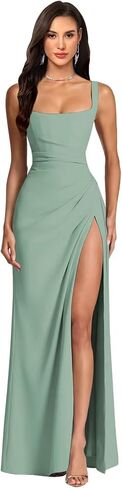 Mermaid Slit Bridesmaid Dresses Spaghetti Strap Satin Prom Dress CM17 in Saudi Arabia