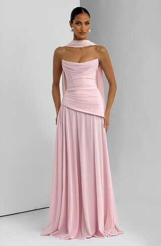 Strapless Chiffon Bridesmaid Dresses with Scarf Pleated Cowl Neck Formal Wedding Guest Dress for Women in Kuwait