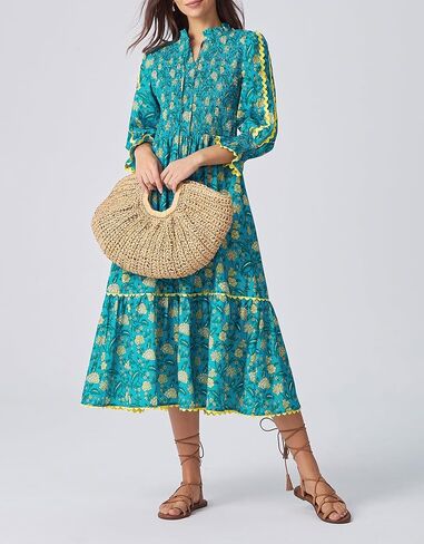 Kedera Women's Spring Boho Floral Midi Dress 2026 Casual Long Sleeve V Neck Flowy Beach Vacation Long Dress in Kuwait