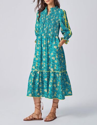 Kedera Women's Spring Boho Floral Midi Dress 2026 Casual Long Sleeve V Neck Flowy Beach Vacation Long Dress in Kuwait