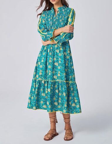 Kedera Women's Spring Boho Floral Midi Dress 2026 Casual Long Sleeve V Neck Flowy Beach Vacation Long Dress in Kuwait