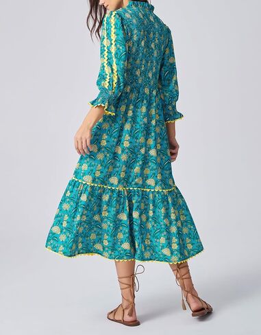 Kedera Women's Spring Boho Floral Midi Dress 2026 Casual Long Sleeve V Neck Flowy Beach Vacation Long Dress in Kuwait